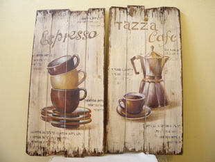 RETRO OBRAZ 2 KS NA DŘEVĚ - ESPRESSO TAZZA CAFE