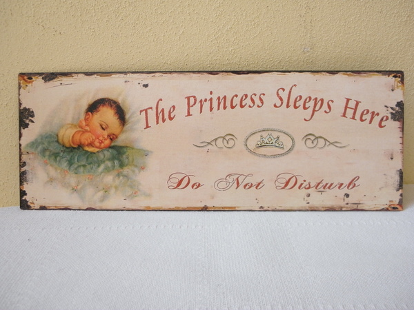 Holzschild 'The Princess Sleeps Here' – Shabby Chic Deko, 20,5 X 11,5 Cm, Rosa Vintage-Look