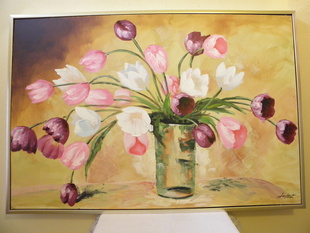  OBRAZ KVĚTINY OLEJ 124 X 84 CM ZLA.STŘ RÁM
