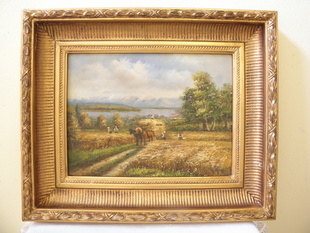 OBRAZ - KOŇSKÝ POVOZ VE ZLACENÉM RÁMU 58 x 48 cm