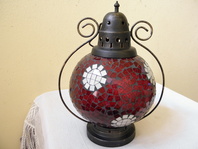 KOVOVÁ LAMPA NA SVÍČKU SKLO MOZAIKA