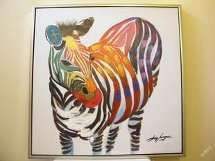 OBRAZ - ZEBRA - OLEJ 84 x 84 CM ZLATOSTŘÍBRNÝ RÁM 2