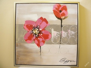 OBRAZ - KVĚTY - OLEJ 64 x 64 CM ZLA.STŘ. RÁM