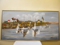 OBRAZ - ZÁTOKA - OLEJ 124 x 64 CM ZLAT.STŘ. RÁM 