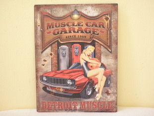 RETRO OBRAZ - MUSCLE CAR GARAGE - PLECH 