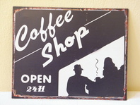 RETRO OBRAZ - COFFEE SHOP OPEN 24 H - PLECH 