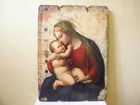  OBRAZ NA DŘEVĚ - MADONA S DÍTĚTEM 70 x 50 cm