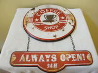 RETRO REKLAMA COFFEE SHOP ALWAYS OPEN 24 H PLECH