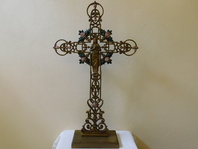 VELKÝ LITINOVÝ BOHATĚ ZDOBENÝ MASIVNÍ KŘÍŽ 88 cm 