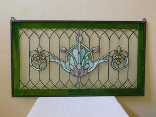 SECESNÍ BAREVNÁ VITRÁŽ V OLOVU SKLO 88x50