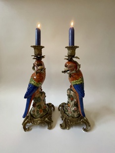 PORCELÁNOVÉ PÁROVÉ SVÍCNY - PAPOUŠCI