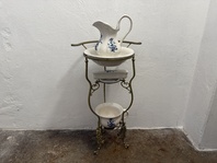 PORCELÁNOVÝ MYCÍ SET MODRÉ KVĚTY - KOVOVÝ STOJAN