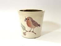 KERAMICKÝ KVĚTINÁČ S PTÁČKEM ČERVENKA