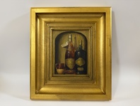 ZÁTIŠÍ LAHVE VÍNA - OBRAZ VE ZLATÉM RÁMU