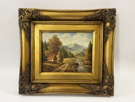 ROMANTIKA DŮM U ŘEKY - OBRAZ VE ZLATÉM ZDOBENÉM RÁMU