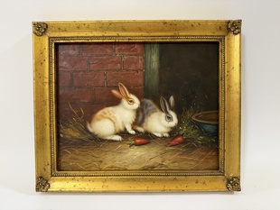 KRÁLÍČCI S MRKVÍ - OBRAZ VE ZLATÉM RÁMU