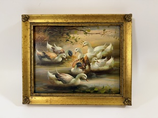 KACHNY NA RYBNÍKU - OBRAZ VE ZLATÉM RÁMU