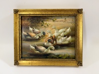 KACHNY NA RYBNÍKU - OBRAZ VE ZLATÉM RÁMU