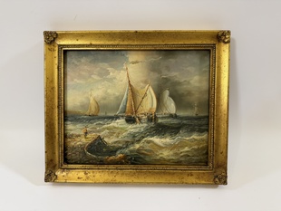 PLACHETNÍ LODĚ VE VLNÁCH - OBRAZ VE ZLATÉM RÁMU