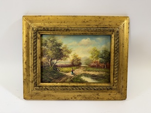 ROMANTICKÁ KRAJINA S ŘEKOU - OBRAZ VE ZLATÉM RÁMU