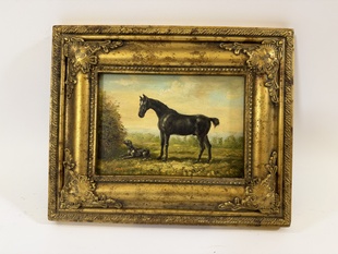 ČERNÝ KŮŇ - OBRAZ VE ZLATÉM RÁMU