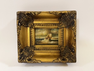 PLACHETNÍ LOĎ NA MOŘI - OBRAZ VE ZLATÉM RÁMU..