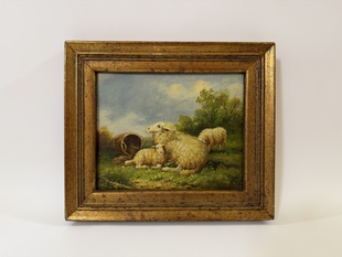 OVEČKA S JEHŇÁTKEM - OBRAZ VE ZLATÉM RÁMU