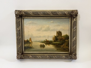 STARÝ MLÝN U ŘEKY  - OBRAZ VE ZLATÉM RÁMU