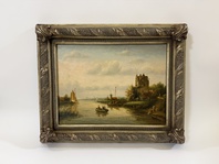 STARÝ MLÝN U ŘEKY  - OBRAZ VE ZLATÉM RÁMU