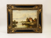 LOĎKA NA ŘECE - ROMANTICKÝ OBRAZ VE ZLATÉM RÁMU