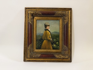 DÍVKA S KLOBOUČKEM - OBRAZ VE ZLATÉM RÁMU